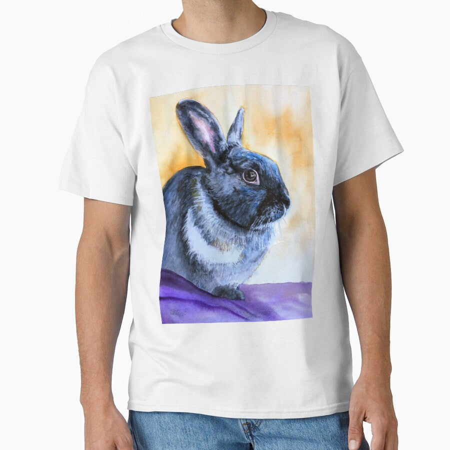 Watercolour portrait of Ebony, our black rabbit by Double Dutch Designs