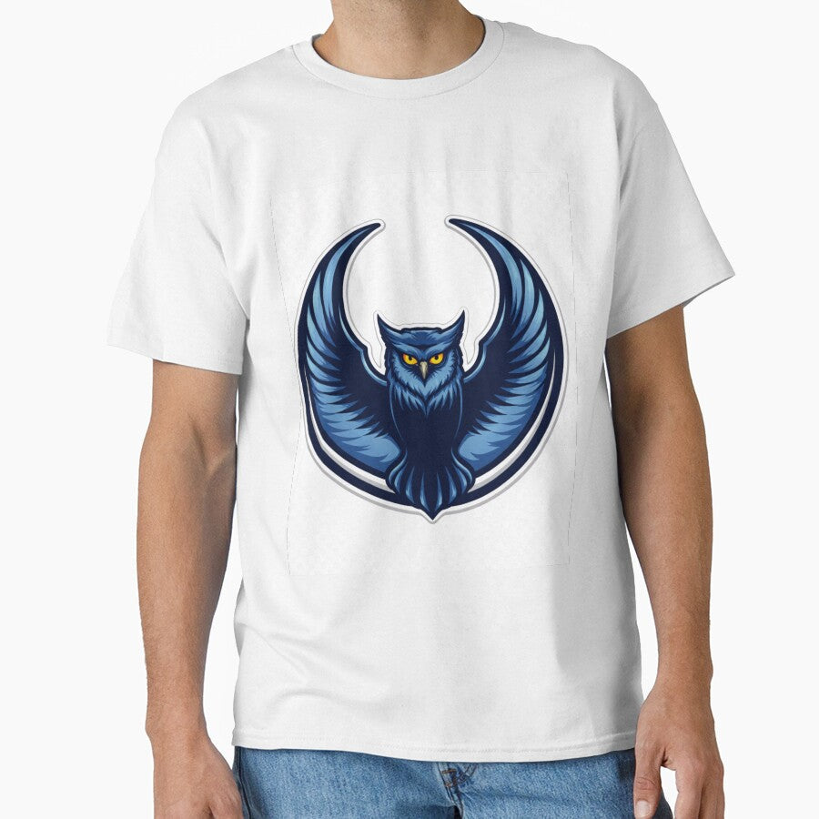 Blue Owl Logo – Powerful Night Owl Emblem with Spread Wings by Divine Design's