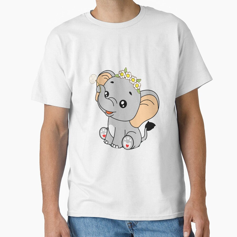 Baby Elephant with Dandelion - Cute Elephant with Flower Crown and Heart Feet by Love3Happy