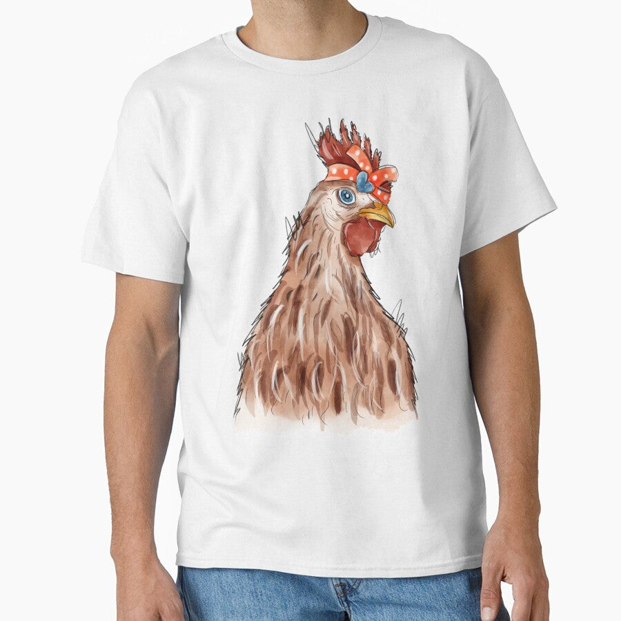 Chicken with bandana headband.watercolor painting by hjstudioo