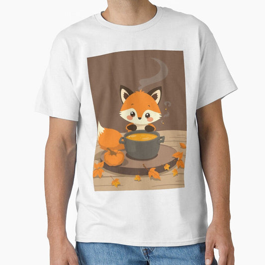 Fox Stirring Pumpkin Soup T-Shirt | Cozy Autumn Animal Art by ArmaanArts