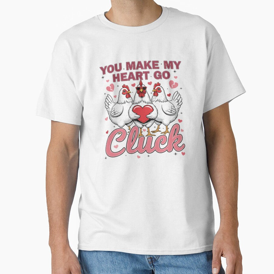 You Make My Heart Go Cluck – Three Cute Chickens Valentine Design by Larku