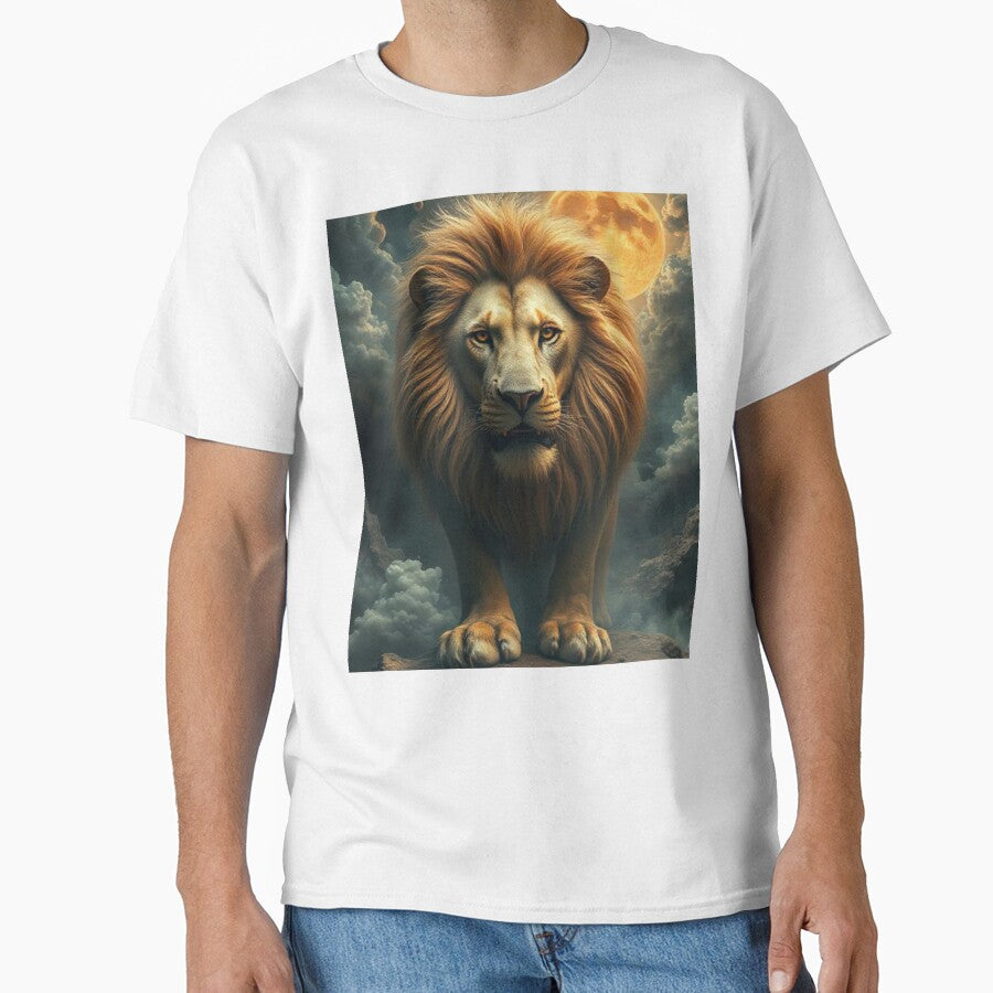 Majestic Lion Under the Moon – Fantasy Wildlife Wall Art, Regal Big Cat Poster by Bohospiritart