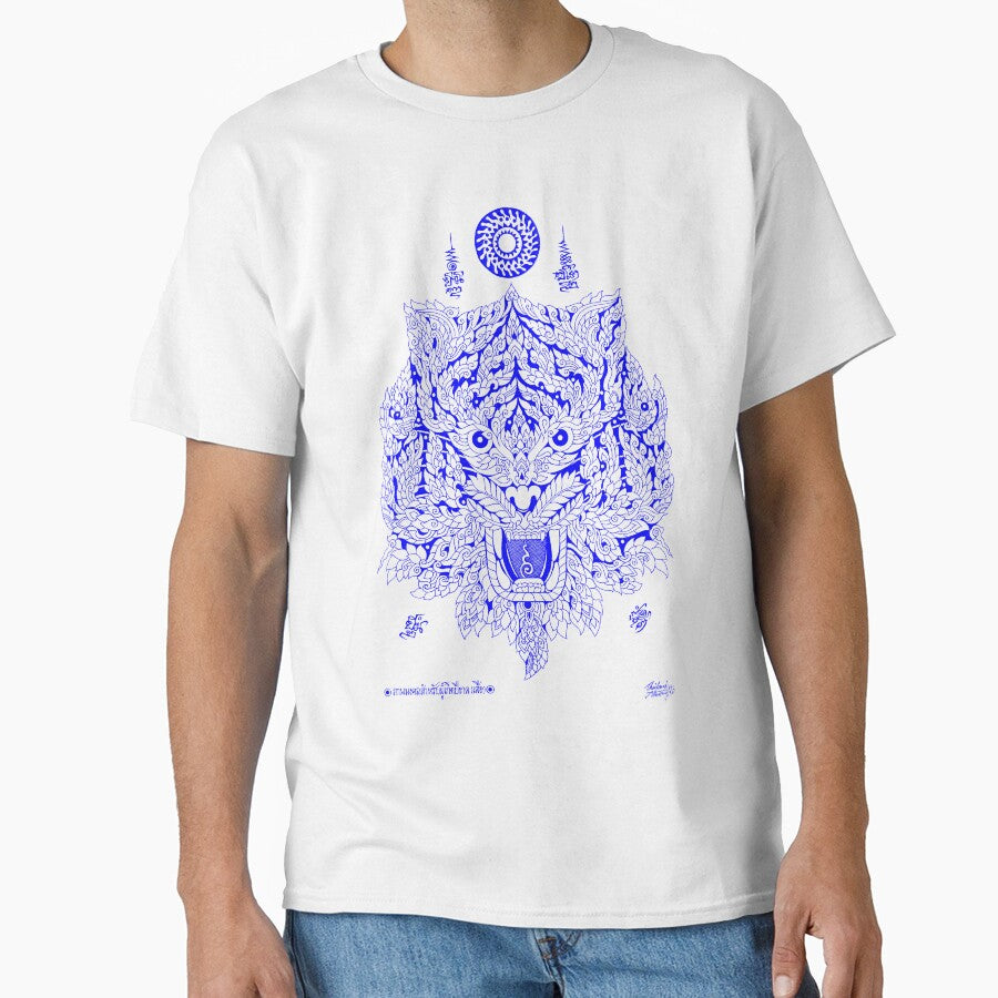 Thai traditional art of Talisman Tiger face Blue color. by AmornGallery