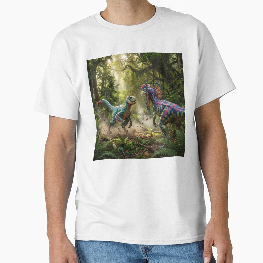 Velociraptor meets a Frilled Dilophosaurus in Primordial Forest by Tridentulus