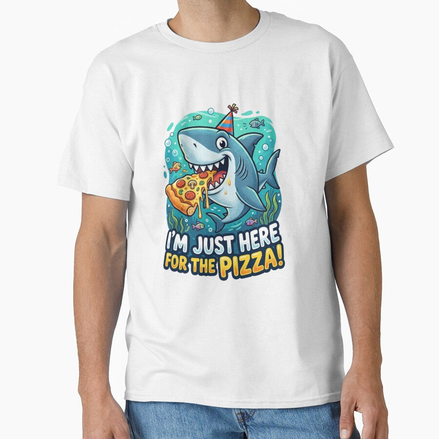 Funny Pizza Shark Party - "I'm Just Here For The Pizza" Cartoon Sticker by Wear Sculpt