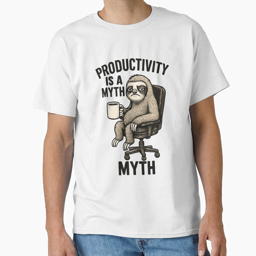 Productivity Is a Myth – Funny Sloth Office Cartoon Design by Geafixy