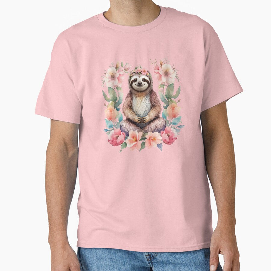 Meditating Yogi Sloth in Flower Wreath by 4thAct