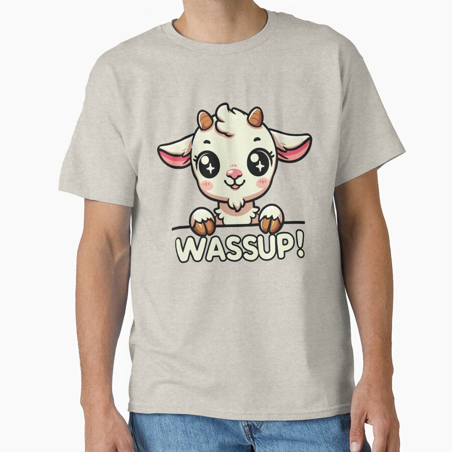 Kawaii Goat Saying Wassup | Cute Funny Cartoon Farm Animal Design | Goat Design for Animal Lovers | Kawaii Style Tee by DigitalFhaiz