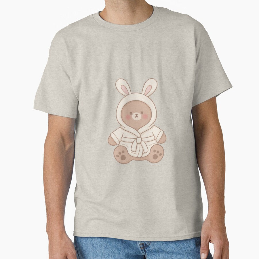 Cute Bear in Bunny Hoodie – Kawaii Cozy Brown Bear by TinaDu-