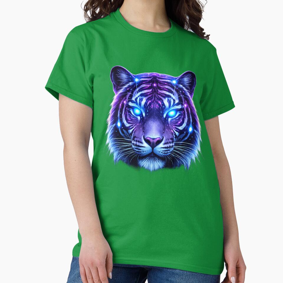 Futuristic Neon Cyber Tiger Glowing Cyberpunk Animal Illustration by inkvera9