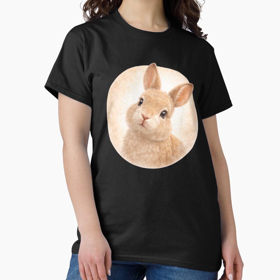 Rabbit Personality Portrait – Soft Cream Circle Farm Animal Art by TheJoyfulPen