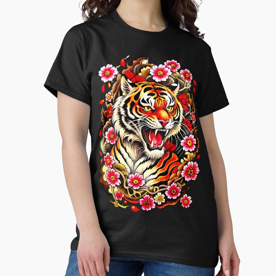 Tiger Head with Cherry Blossoms by VikArtStudio