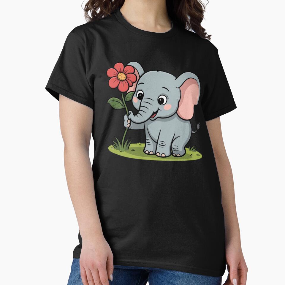Cute Baby Elephant Holding Red Flower – Adorable Cartoon Illustration by DailySparks