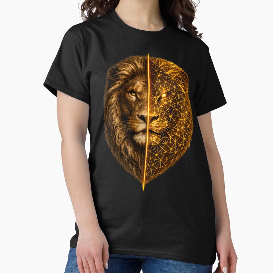 Lion Shirt – Cyber Geometric Lion Head Power Animal Design by CreativeMindsetLab