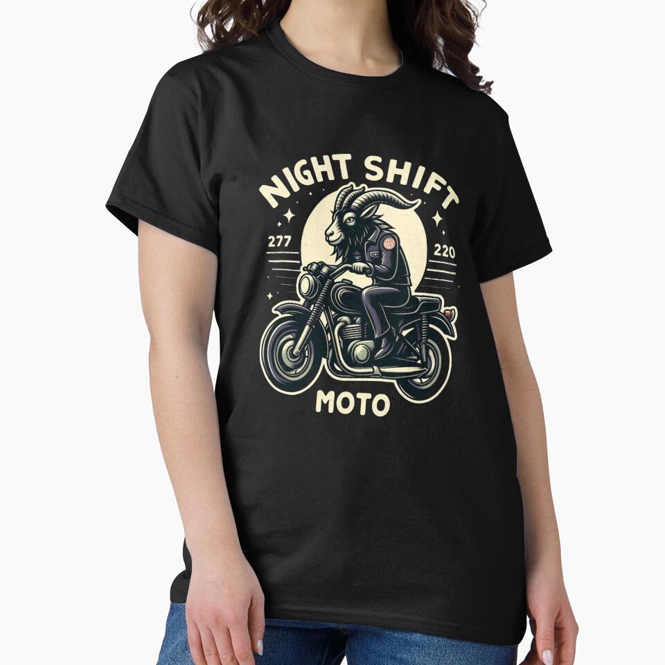 Night Shift Moto Goat - Retro Vintage Motorcycle Biker by Zoo-Moo