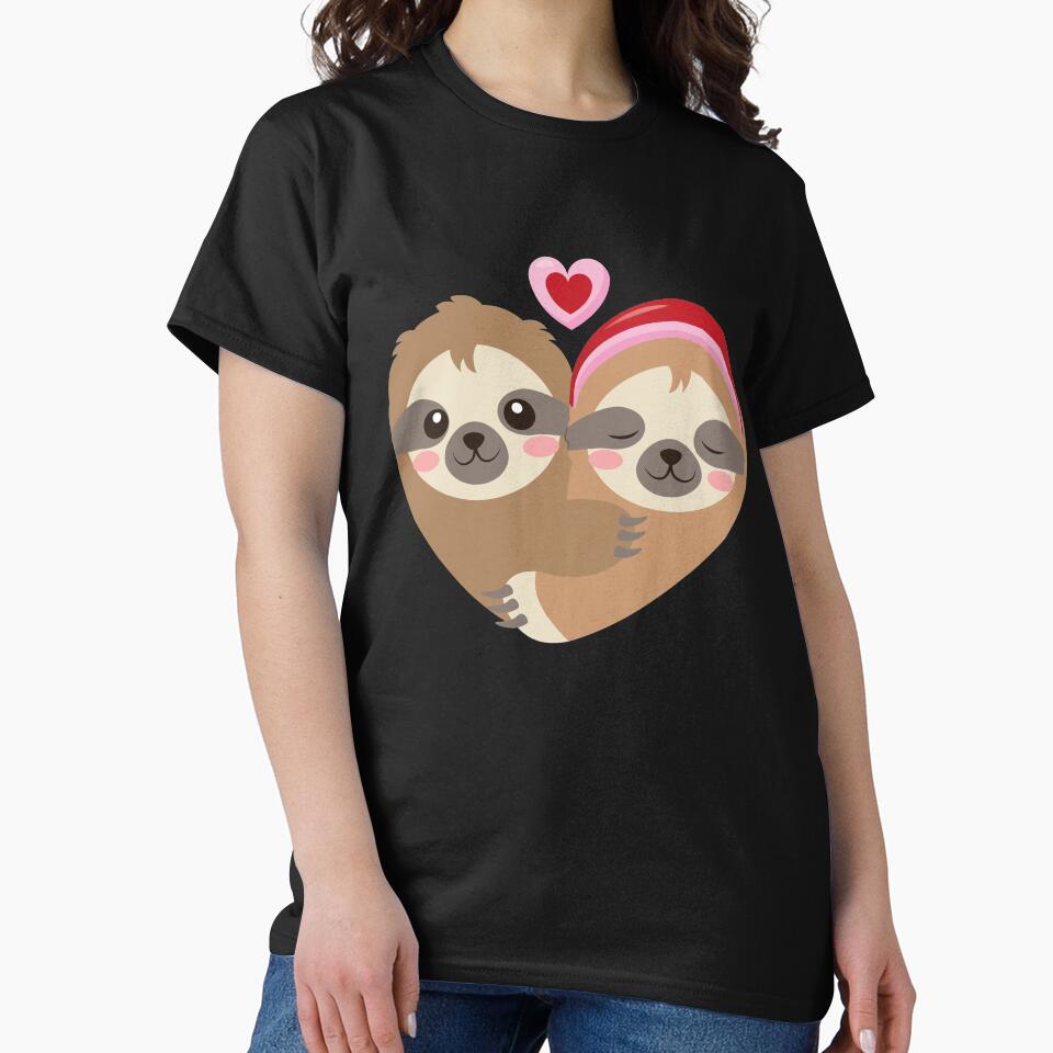 Valentines Sloth Hugging Heart Cute Love Couple by ibeargifts