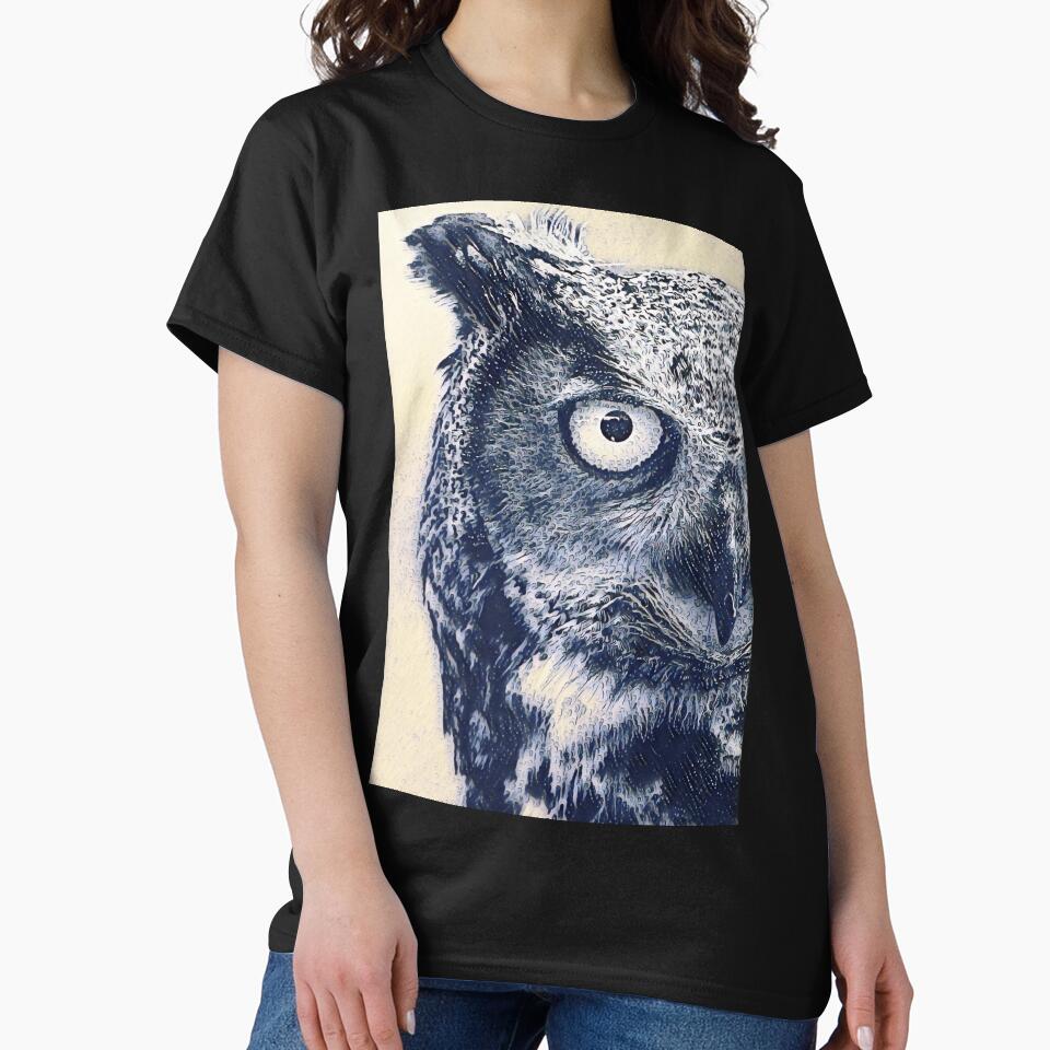 Ocean Waves Art Portrait Great Horned Owl Bird Face by TheWildFlix