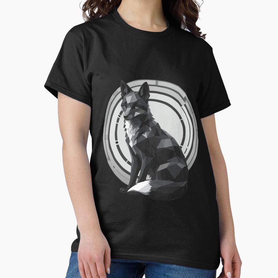 Monochrome Polygon Fox – Geometric Minimalist Art by PixelVibe782