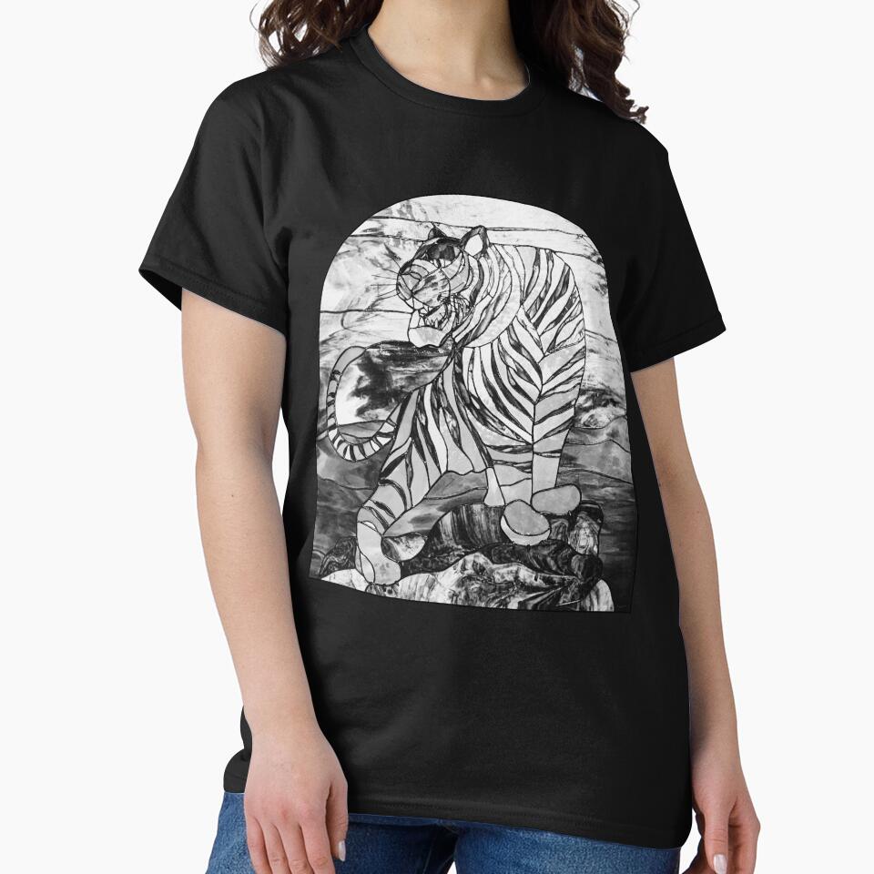 B&W Tiger Stained Glass Window | Tiger Printed | Tiger Art Graphic | Tiger Japanese Art by KonnichiwaStore