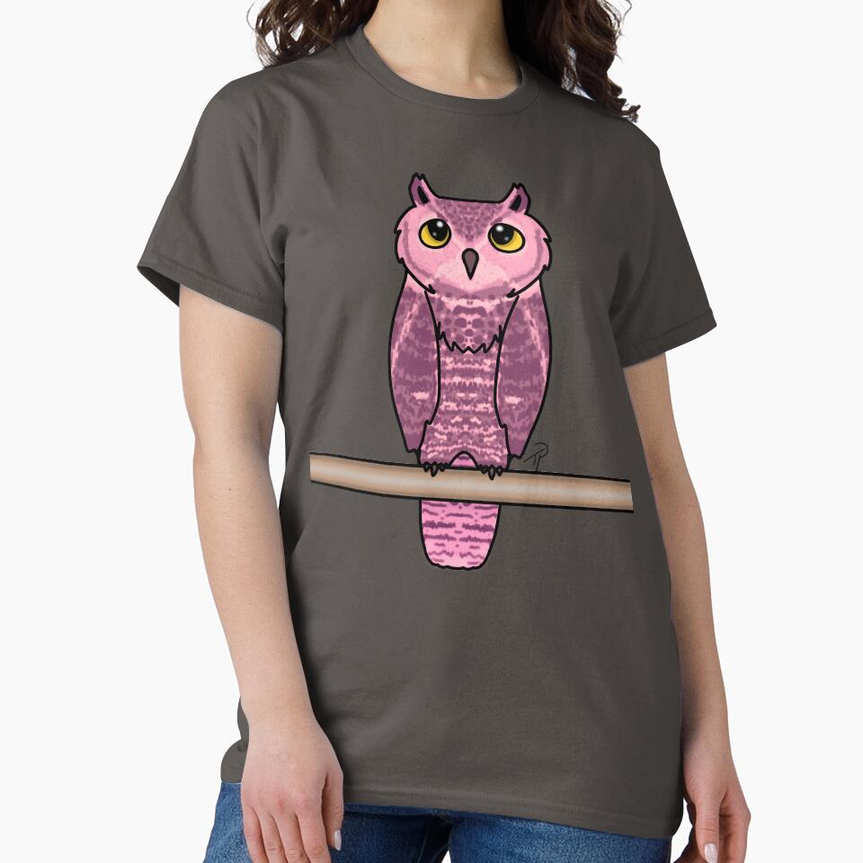 Cute Pink Owl Perched Yellow Eyes by lilpoltergeist