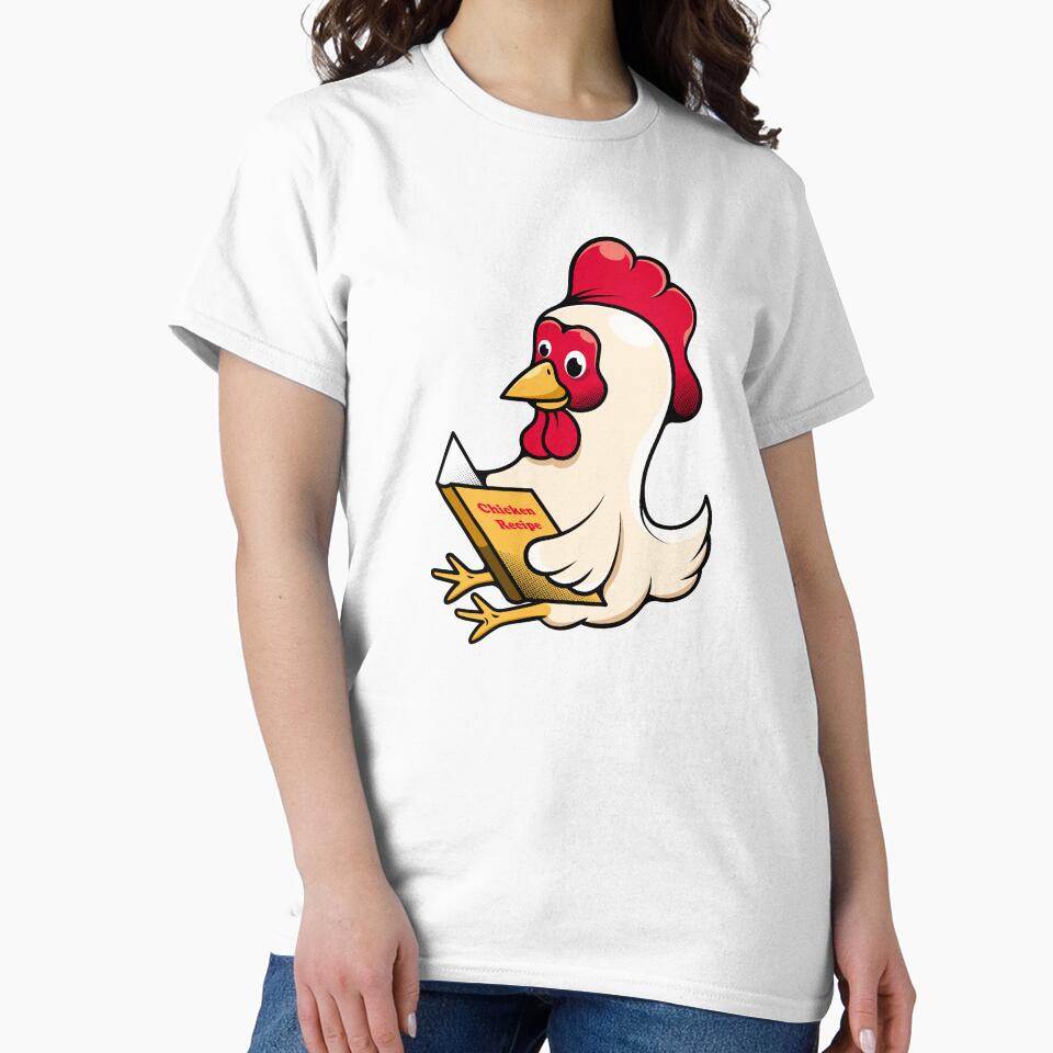 cute chicken reading recipe book. by stylegoose