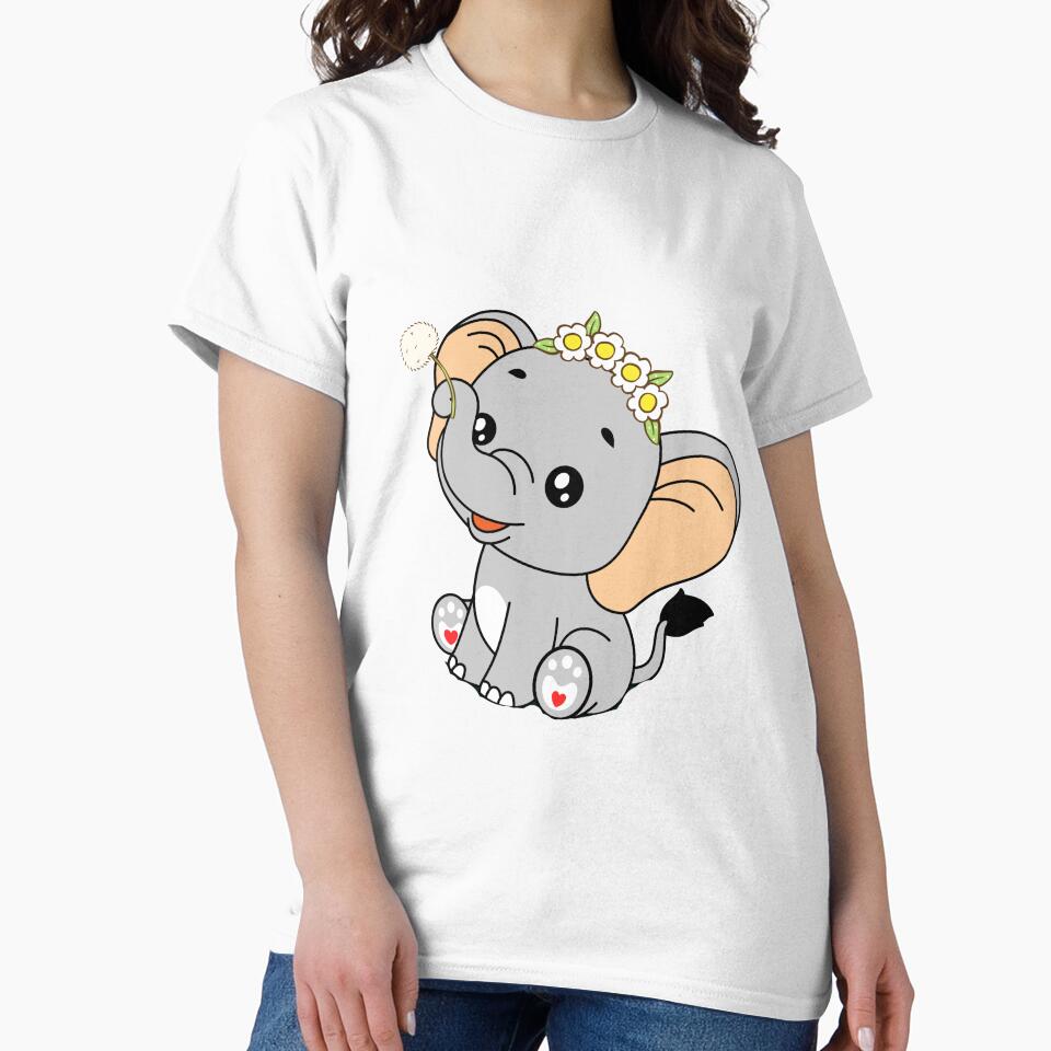 Baby Elephant with Dandelion - Cute Elephant with Flower Crown and Heart Feet by Love3Happy