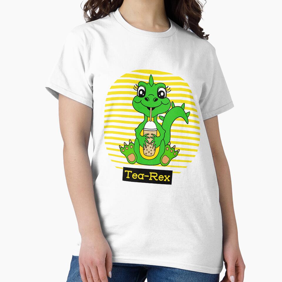 Cute Green Dinosaur Bubble Tea Pun by Sartoris Art