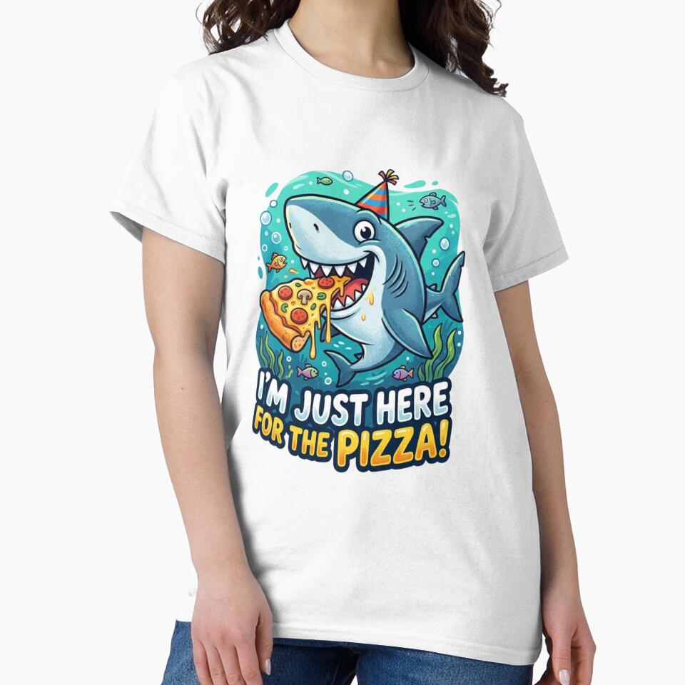 Funny Pizza Shark Party - "I'm Just Here For The Pizza" Cartoon Sticker by Wear Sculpt