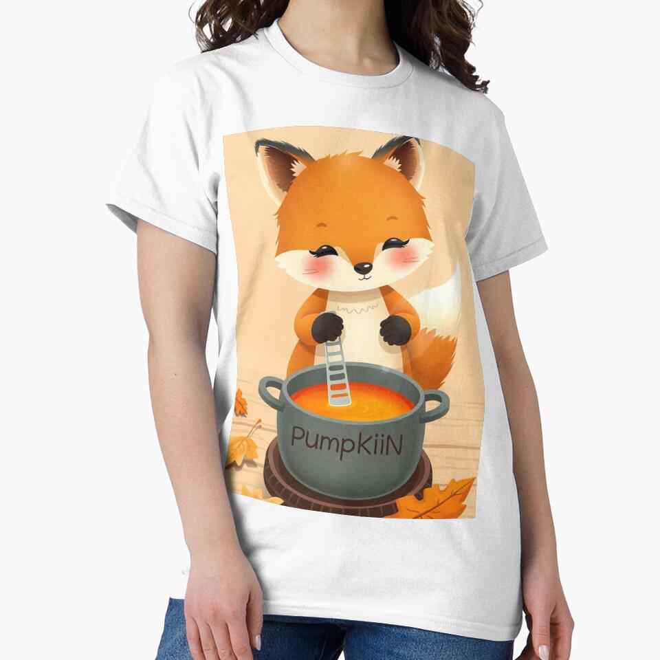 Pumpkin Season Fox T-Shirt | Cute Fall Cooking Fox by ArmaanArts