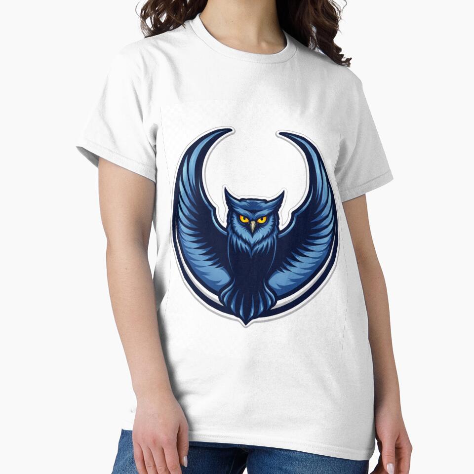 Blue Owl Logo – Powerful Night Owl Emblem with Spread Wings by Divine Design's