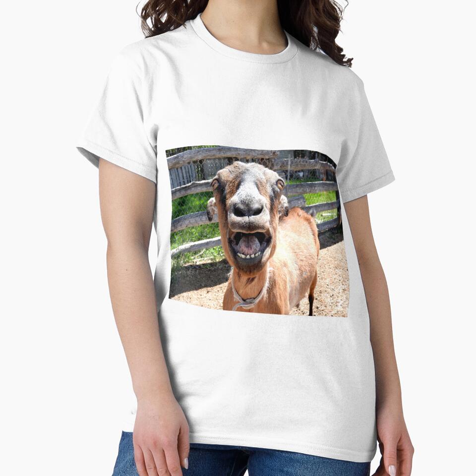 smiling goat, yelling goat, funny goat by Stephanie  Skeem