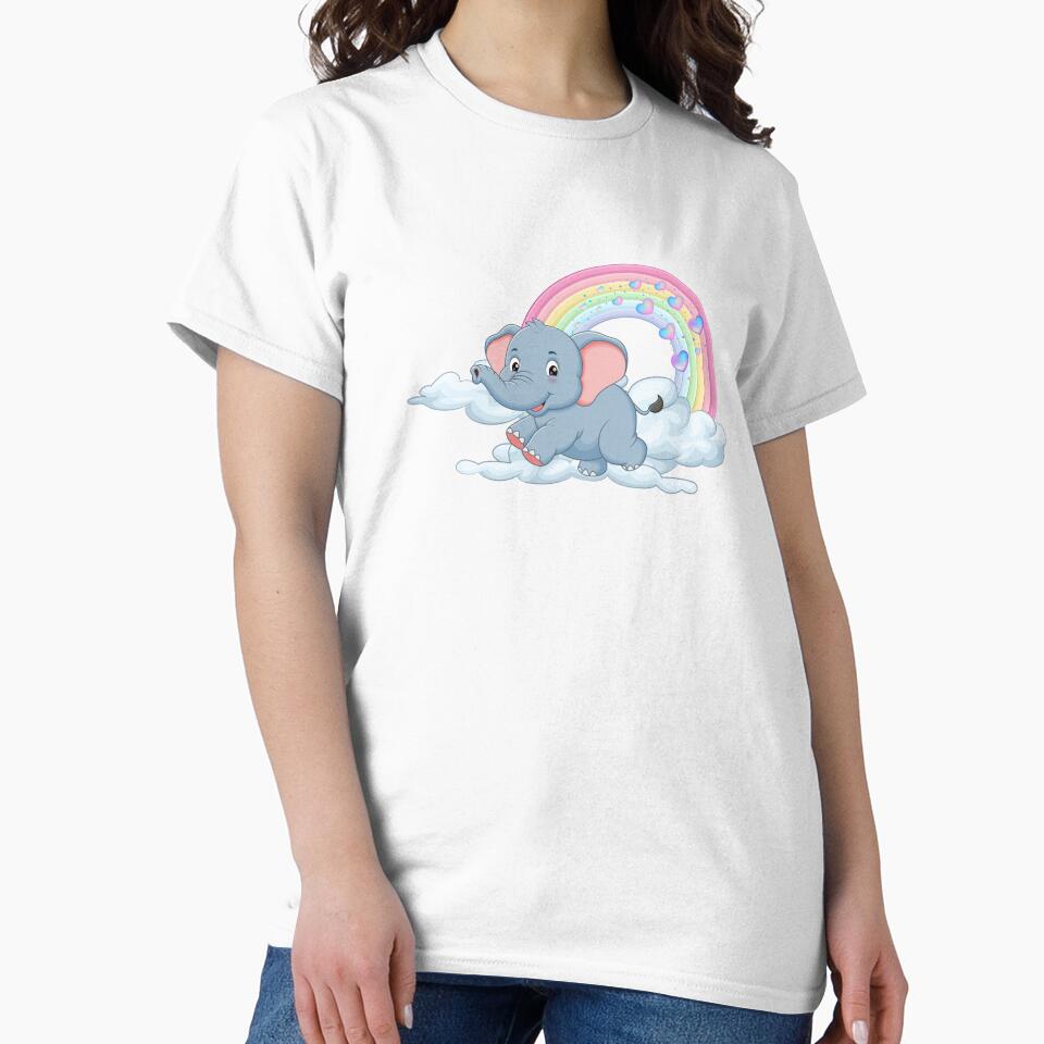 Playful Elephant - Cute Blue Elephant Floating on Clouds with Rainbow by Love3Happy