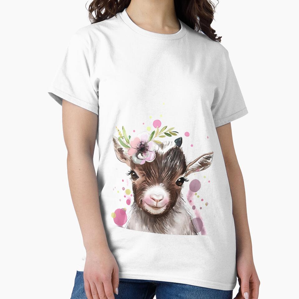 Watercolor Floral Baby Goat by SiouxLove