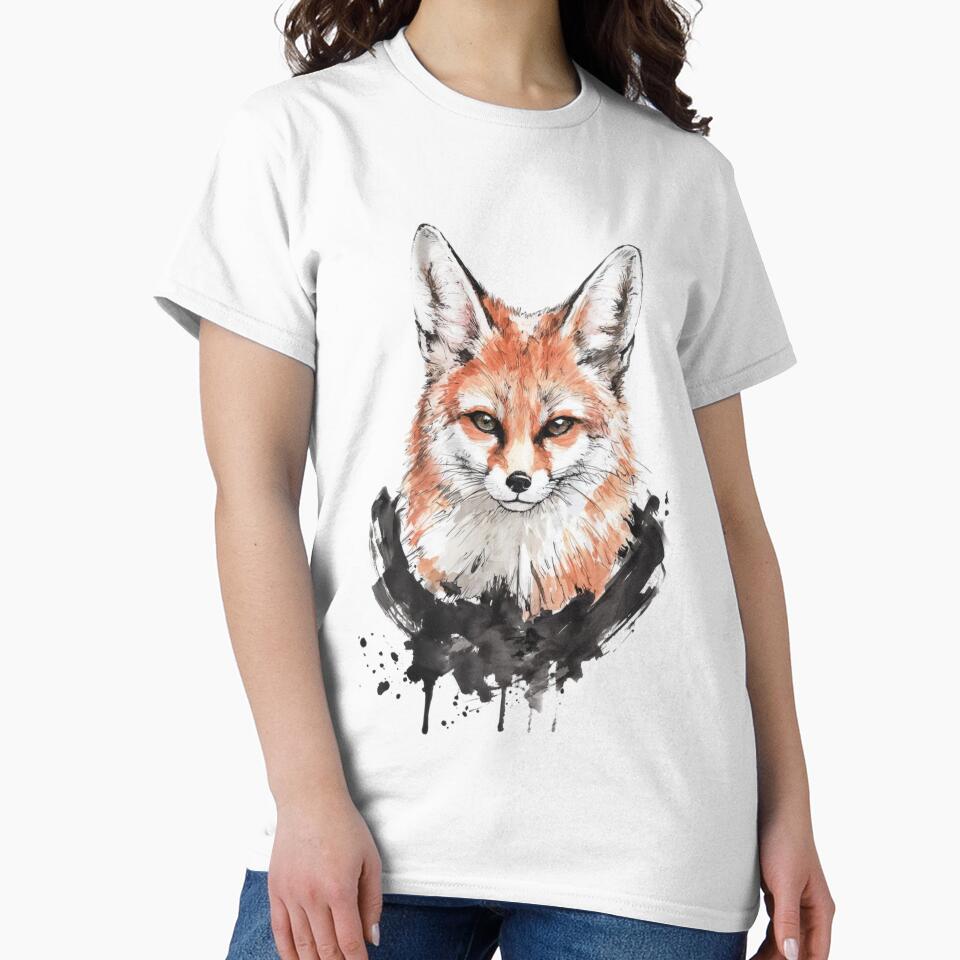 The Cunning One – Red Fox Portrait with Ink Splash on Black Background by  InkVeil