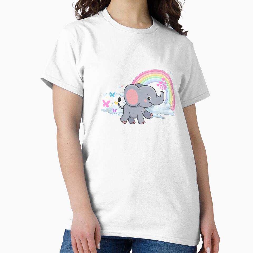 Magical Elephant - Cute Gray Elephant Blowing Hearts with Rainbow by Love3Happy