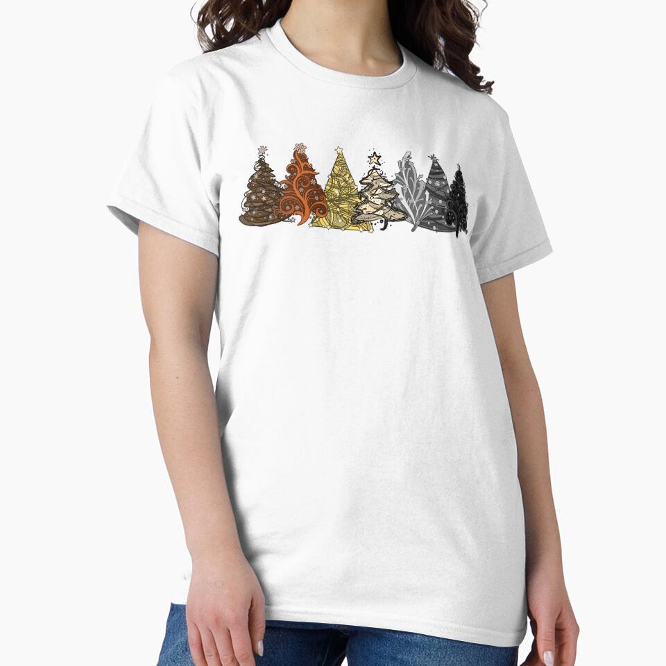 Row of Seven Gay Bear Pride Flag Christmas Trees Vector by LiveLoudGraphic