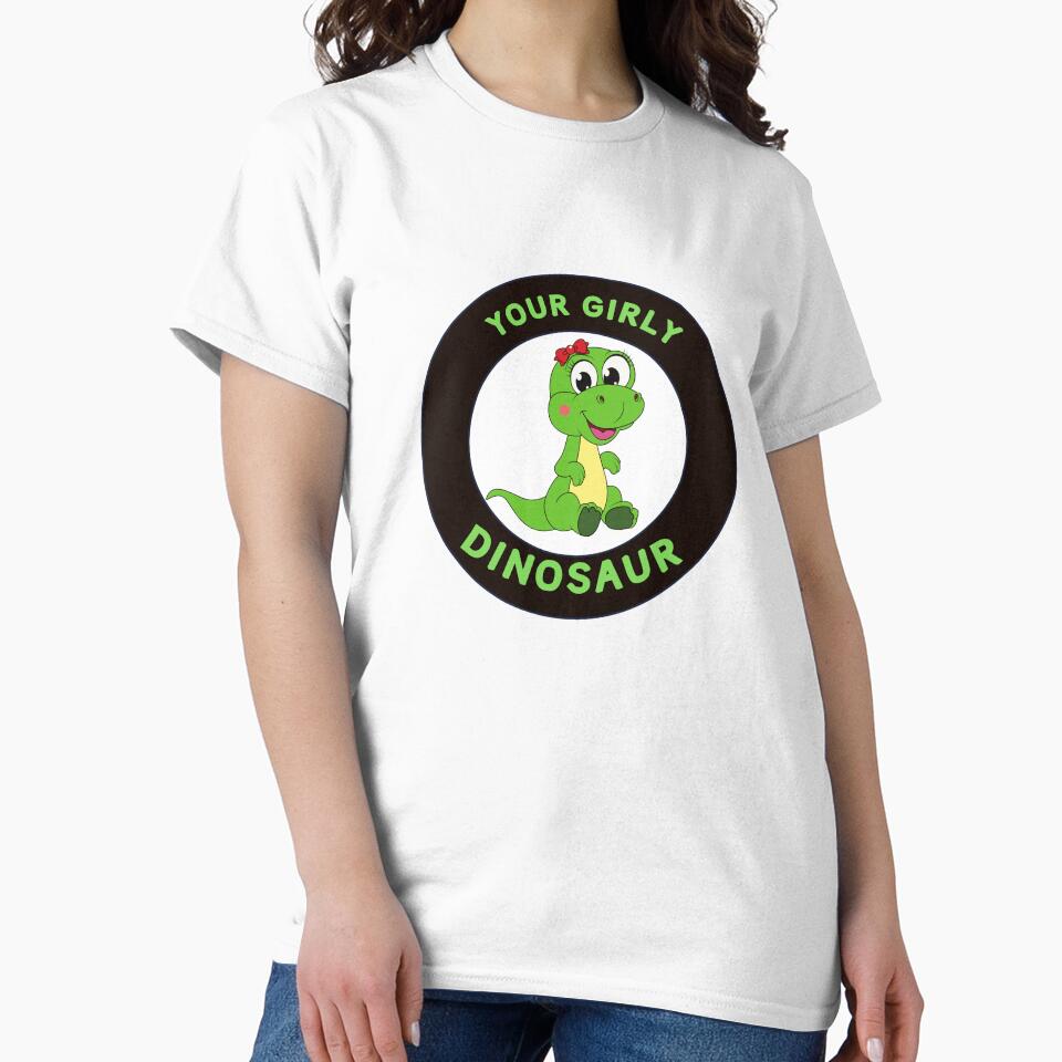 “Your Girly Dinosaur” Cute Cartoon Logo – Green Dino with Bow by Love3Happy