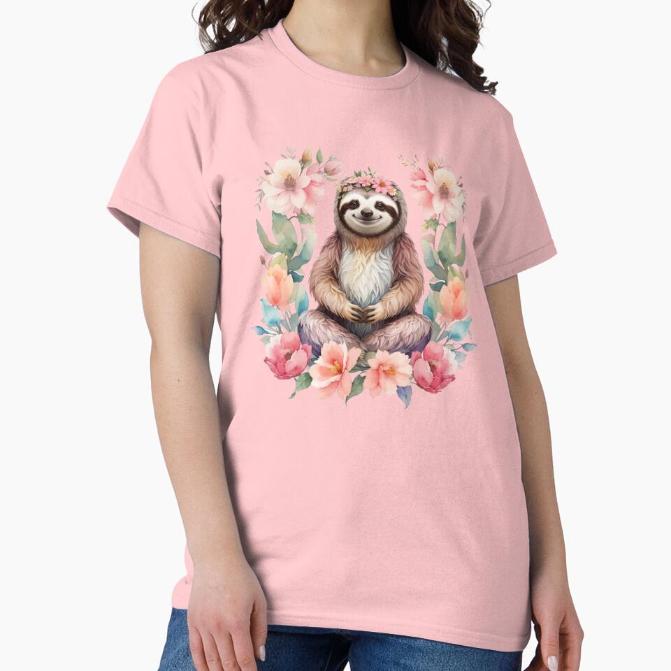 Meditating Yogi Sloth in Flower Wreath by 4thAct