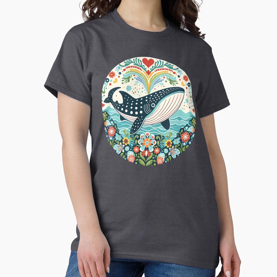 Whale Shark with Ocean Flora Love Heart – Hope for Wildlife Scandinavian Folk Art by heidiannemorris © by FOLK ART FUSION by heidiannemorris
