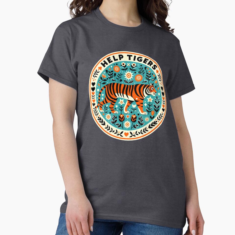 Tiger with Floral Motifs – Hope for Wildlife Scandinavian Folk Art by heidiannemorris © by FOLK ART FUSION by heidiannemorris