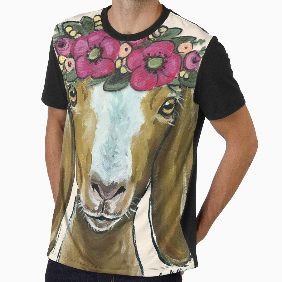 Cute Goat Art, Goat with Flower Crown by leekellerart