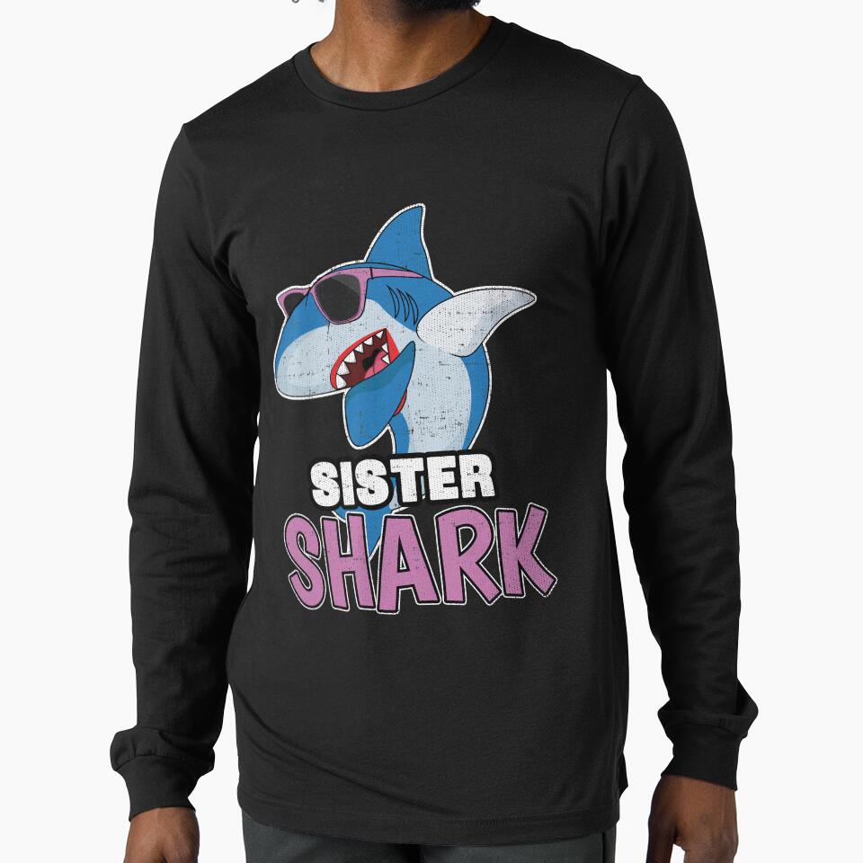 Dabbing Sister Shark T-Shirt Family Matching Gift Tee by Hananiah Merch