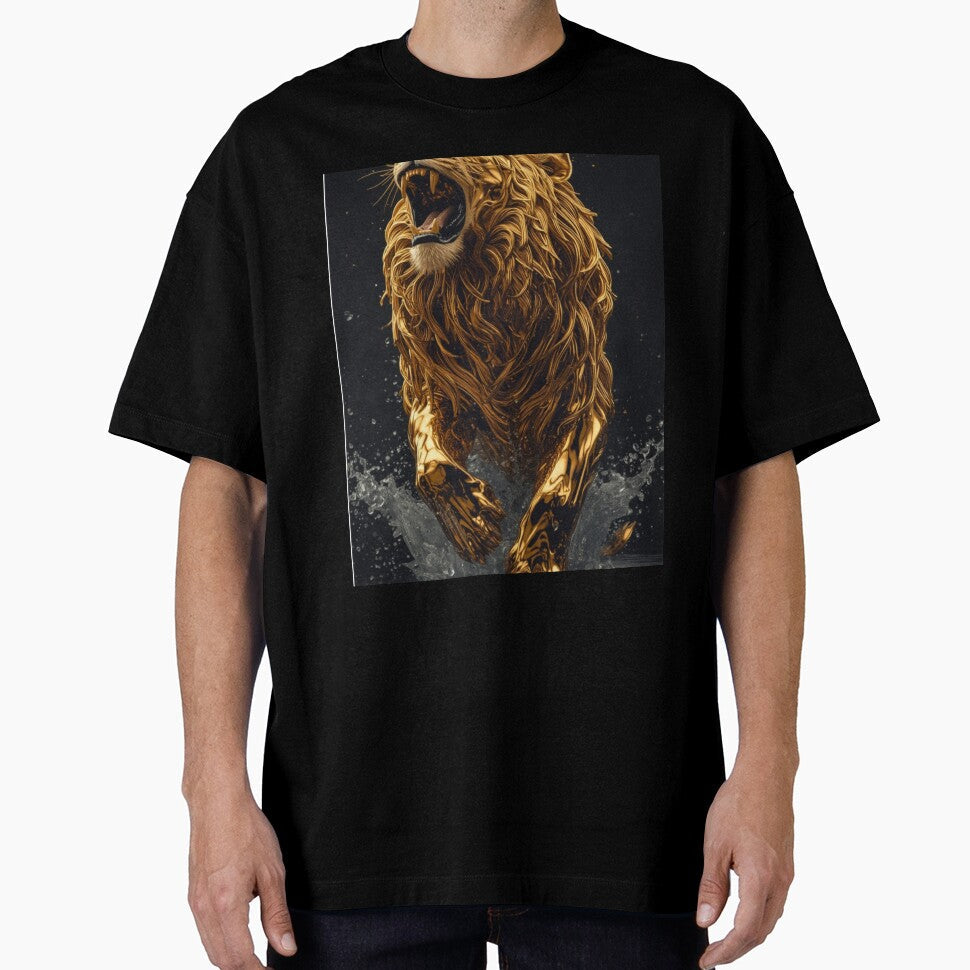 Golden Fierce Lion – Majestic Metallic Warrior Art by Muskandesigns