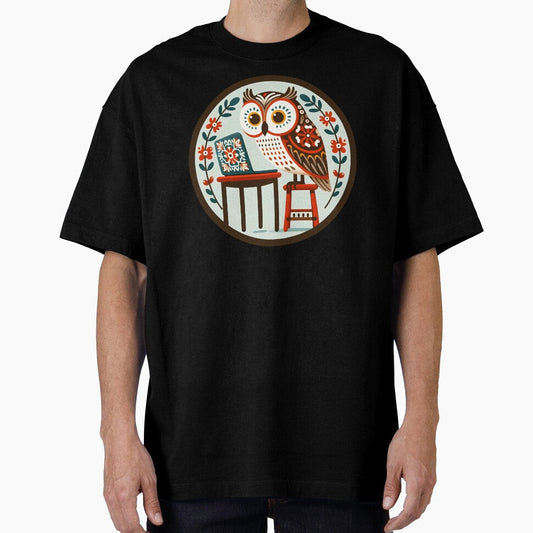 Owl: Back to School Tech Scholar - Scandinavian Folk Art by heidiannemorris © by FOLK ART FUSION by heidiannemorris