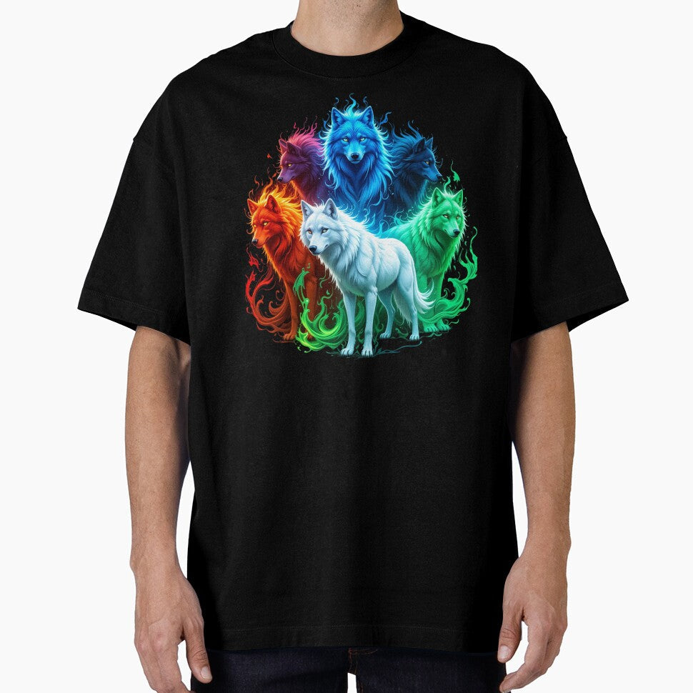Elemental Wolves Vertical Illustration – Fiery, Icy, Mystic, and Vibrant Energy by PixelVibe782