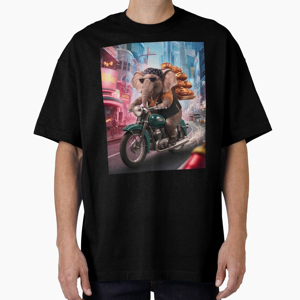 Elephant Portrait. riding motorcycle, pastries delivery by ElephantVibes