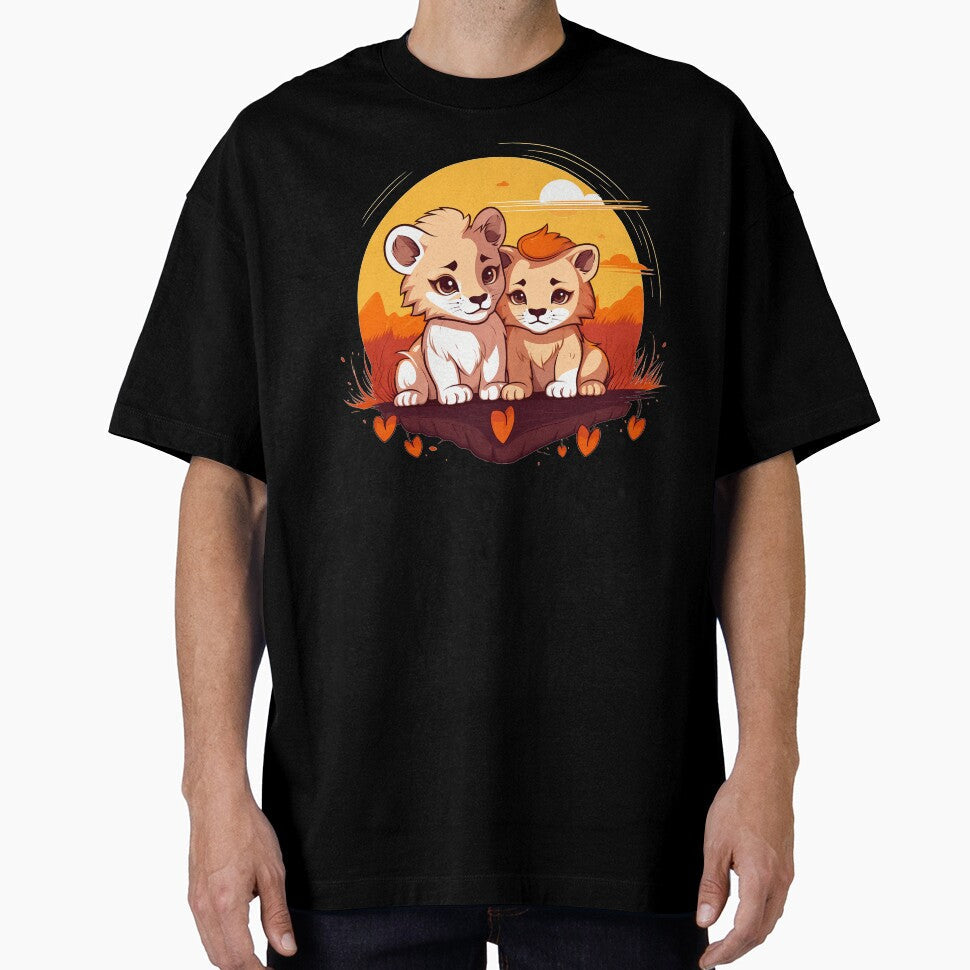Adorable kawaii lion cubs in love illustration by NBSStore