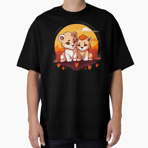 Adorable kawaii lion cubs in love illustration by NBSStore