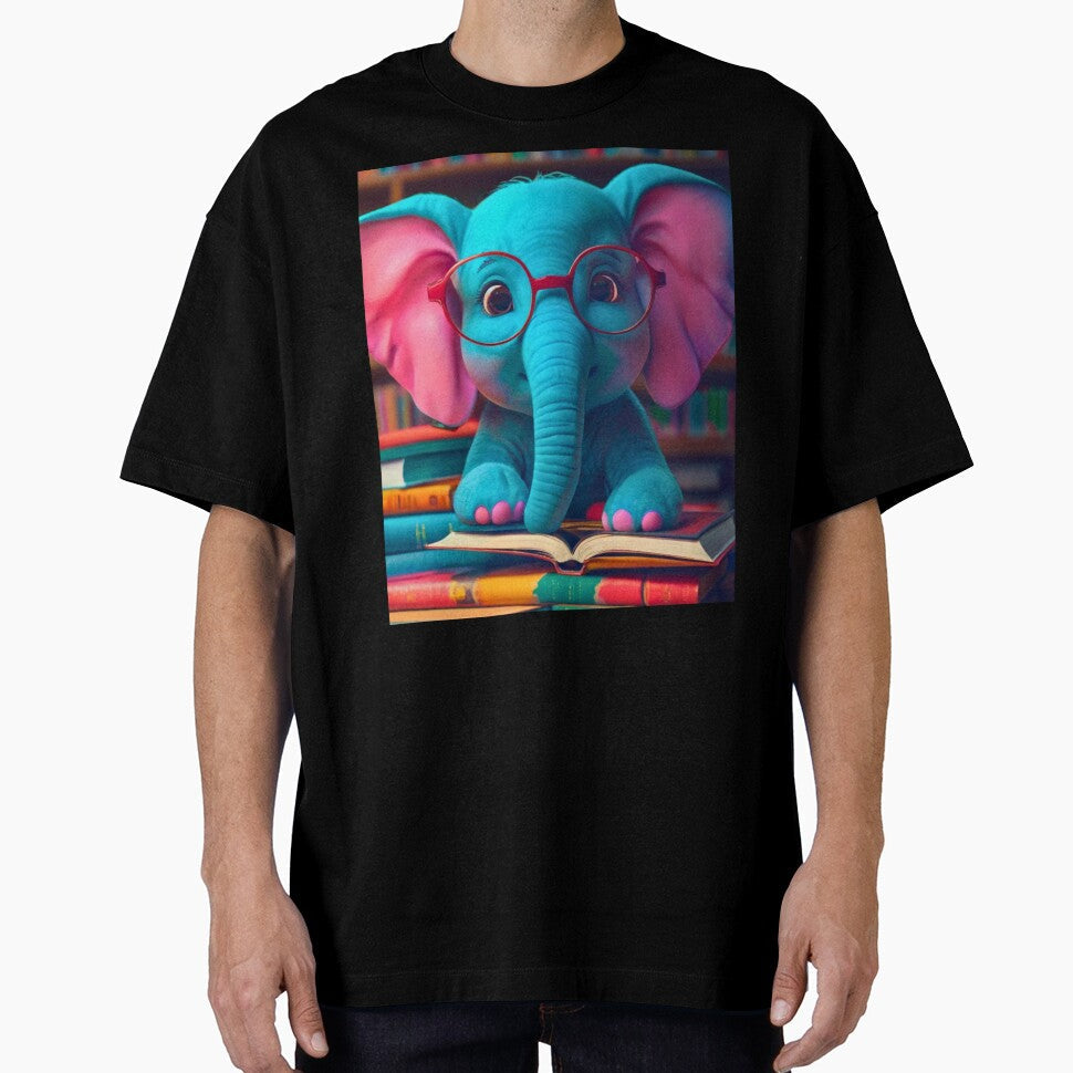 Elephant Portrait. elephant wearing glasses, nerdy elephant, elephant with books by ElephantVibes